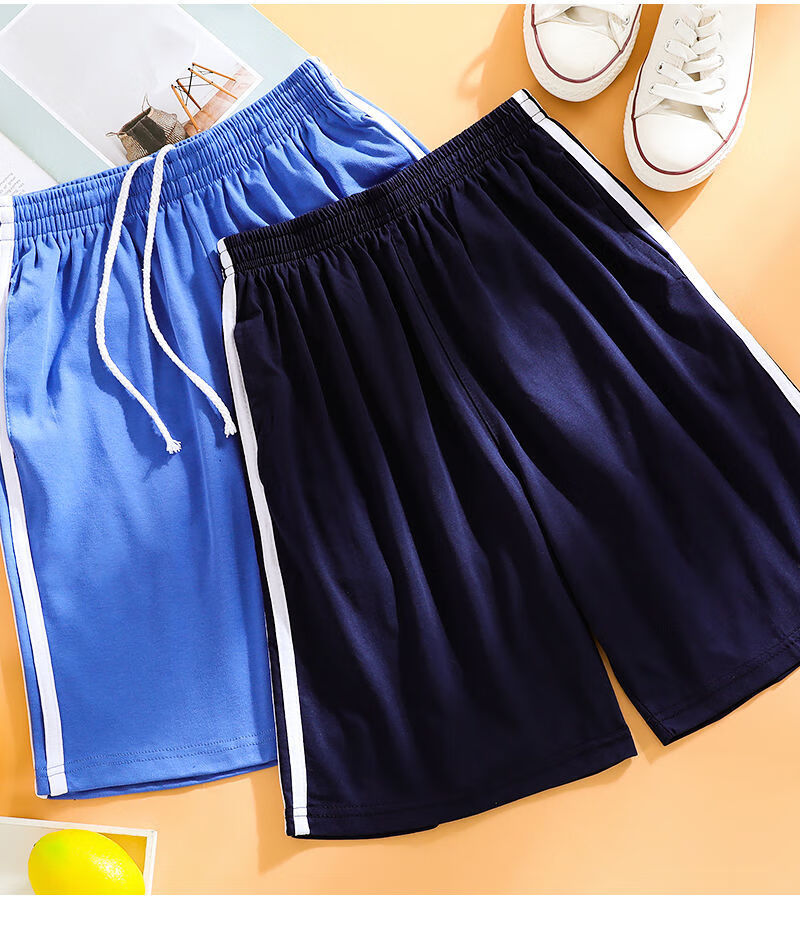 深圳校服短裤两白杠夏季裤高中学生体考校裤bf休闲跑步五分裤 黑蓝色