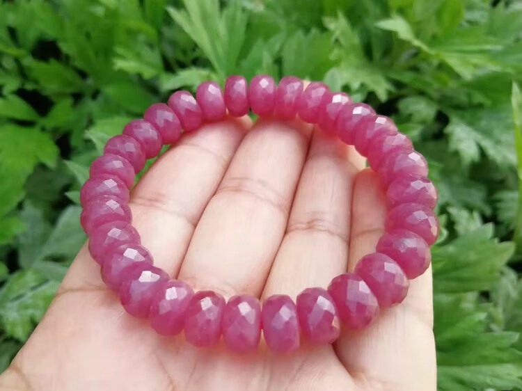 缘诗芸缅甸红宝石手链原石无烧车轮刻面红刚玉手串红绿宝切面算盘珠