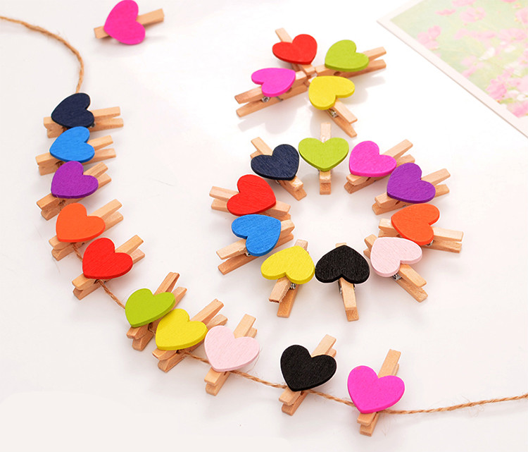 ins照片夹麻绳小夹子彩色爱心木质木夹子照片墙装饰相片夹便签夹ls