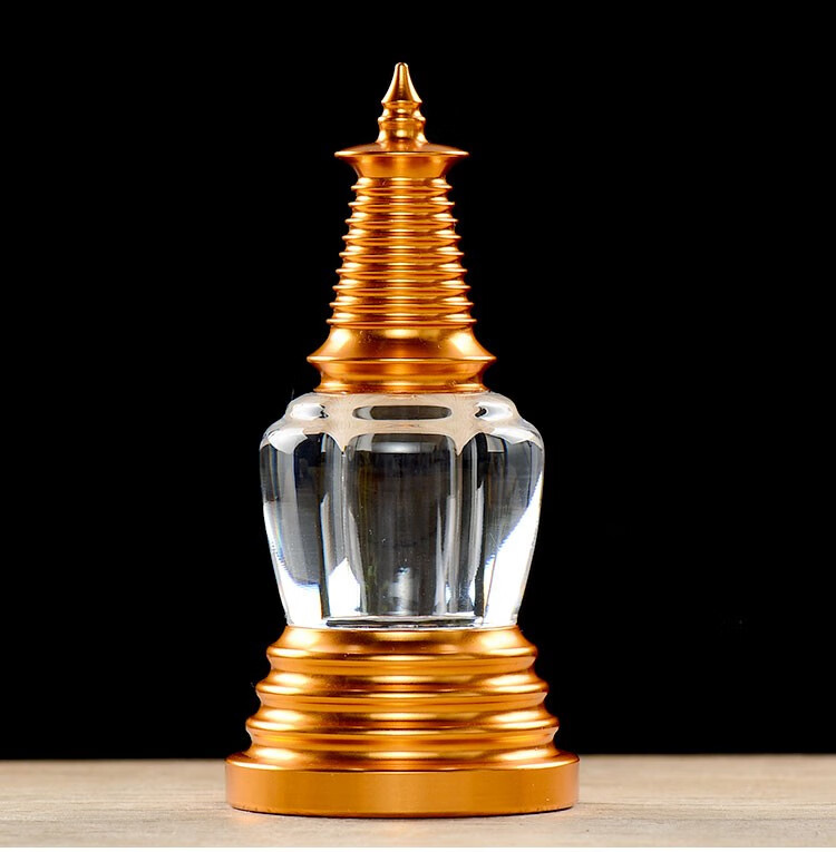 水晶塔 藏传佛教用品密宗佛塔摆件装甘露丸舍利子菩提舍利塔高8cm