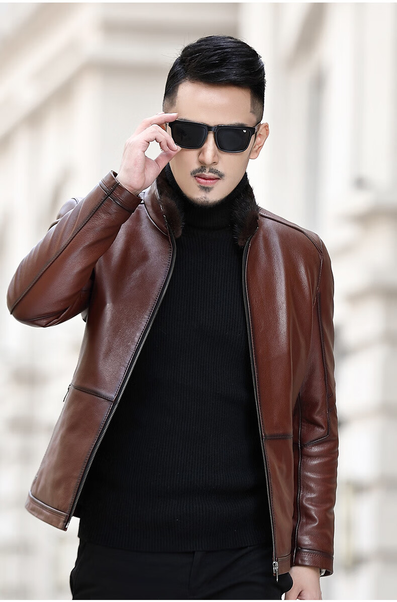 海宁真皮皮衣男冬款加绒真皮皮衣男头层牛皮立领加绒加厚皮夹克冬季短