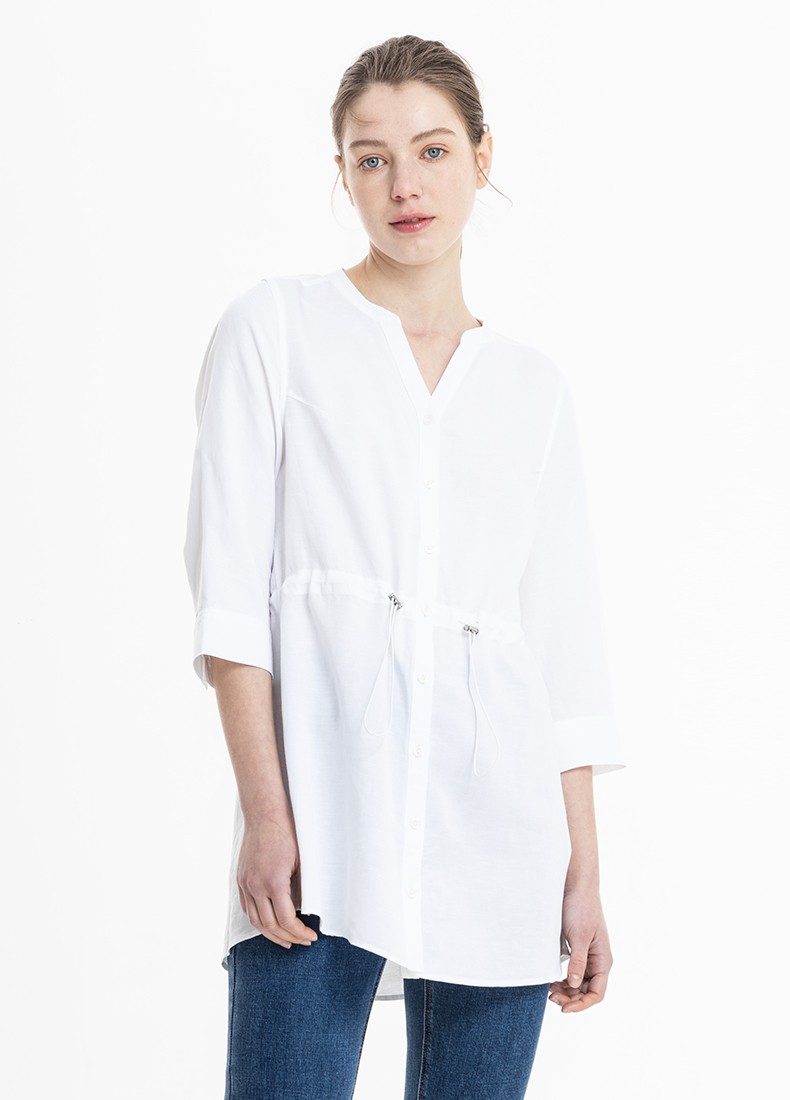 aigle艾高carina女士v字领长款七分袖衬衫樱花粉红81222000234017092a