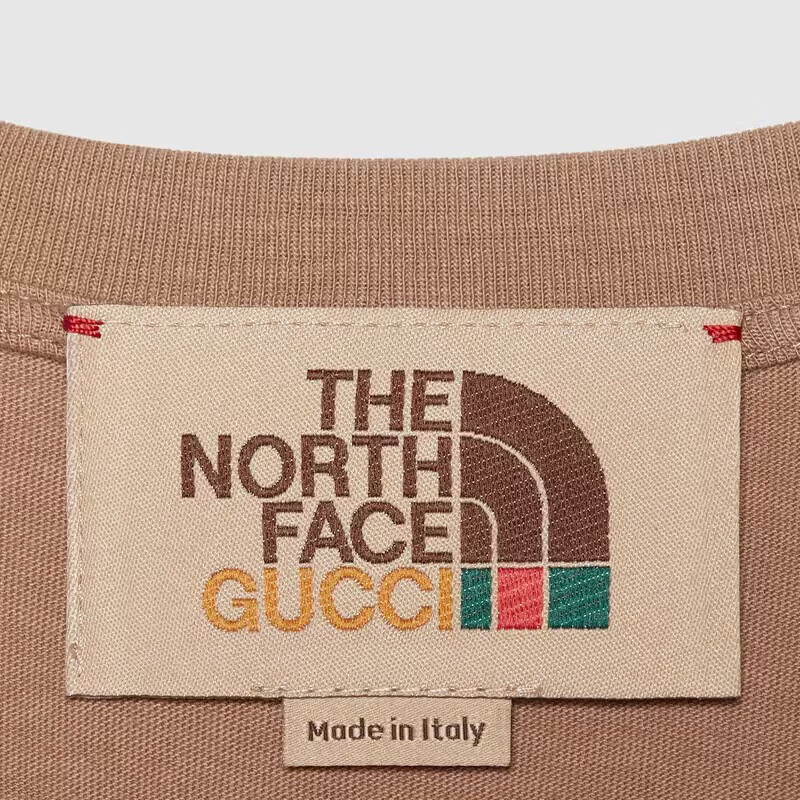 gucci古驰联名款t恤短袖男女同款logo印花宽松圆领短袖t恤女款棕色