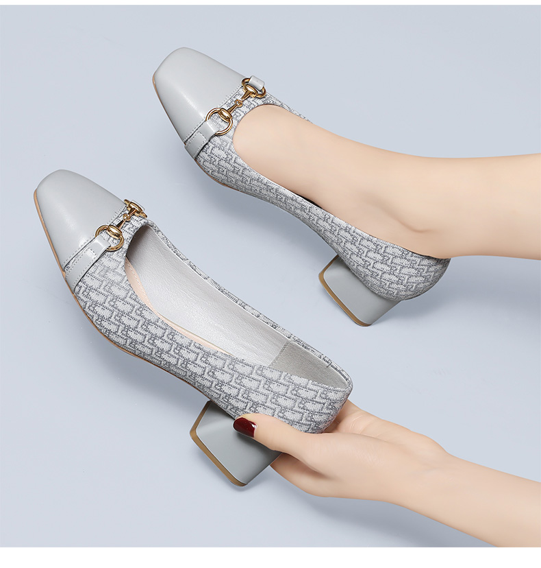 女士瓢鞋中跟夏季半根女士皮鞋方头真的皮单鞋女款穿的粗跟软皮一脚蹬