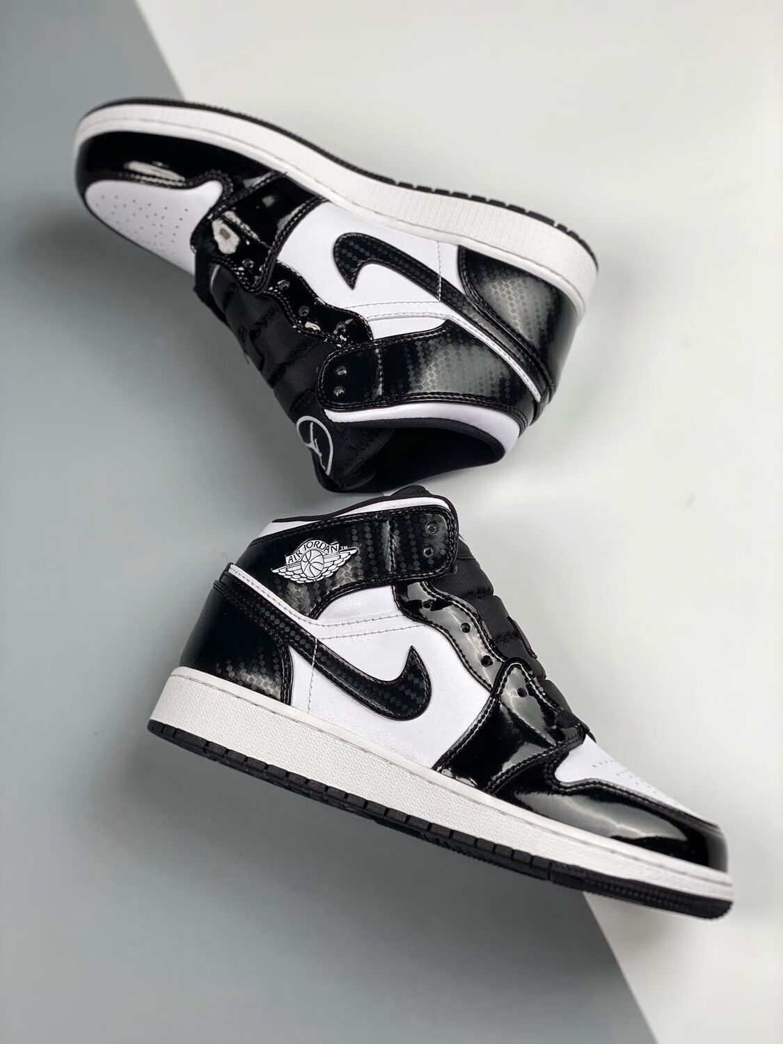 aj真爆全黑白熊猫液态金漆皮乔1中邦篮球鞋运动休闲鞋dd1649 液态金