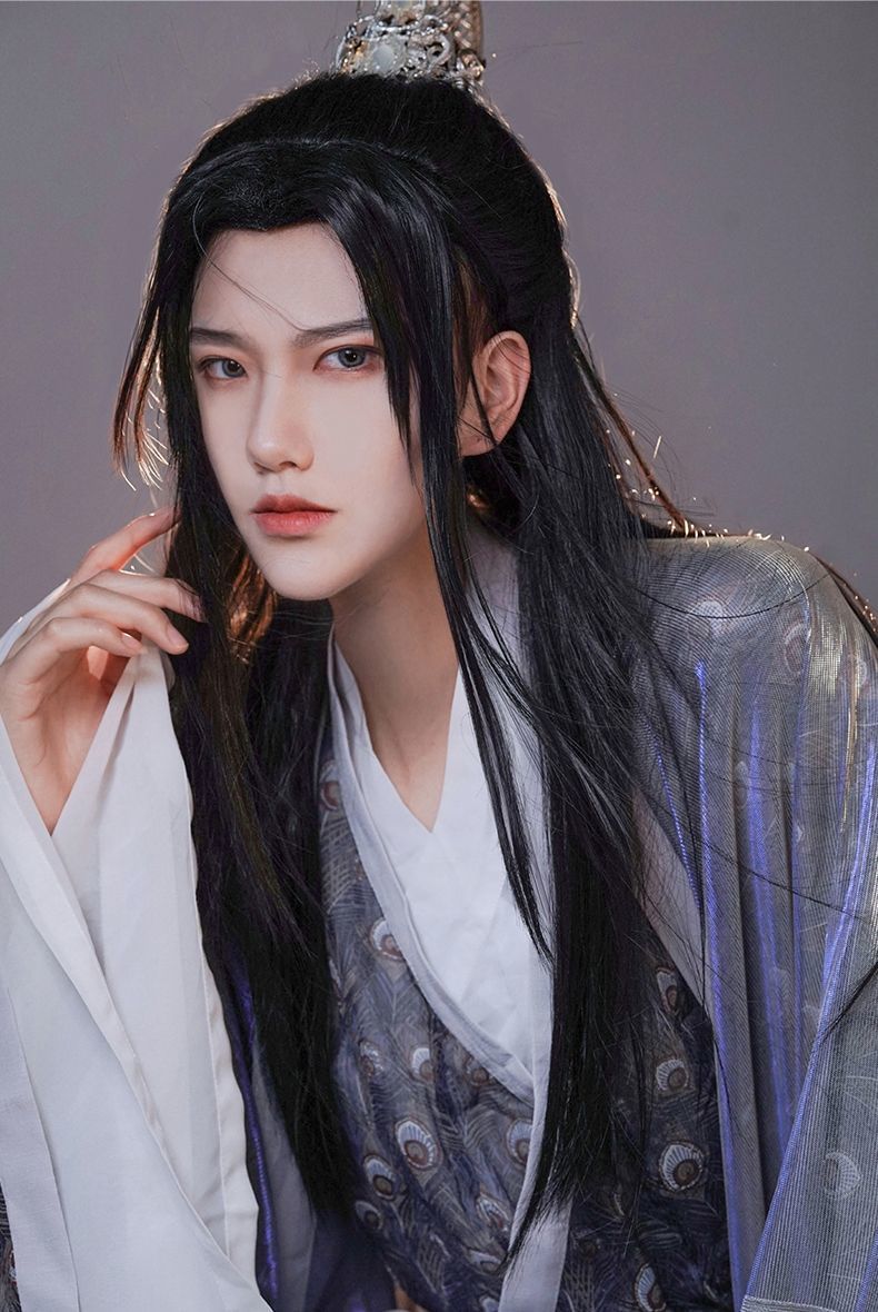 汉服假发长发白色古装古风cos男女万用直发中分刘海自然全头套式白色