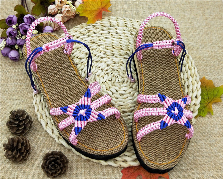 特价捡漏大东夏季手工编织凉鞋军旅风结5线平跟1cm鞋亚麻底凉拖鞋视频