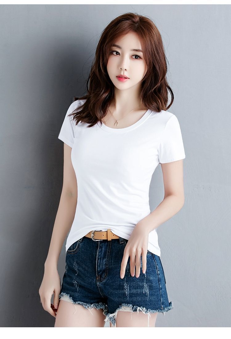 t恤女白色t恤女短袖修身显瘦ins潮2022年夏季新款韩版圆领大码百搭