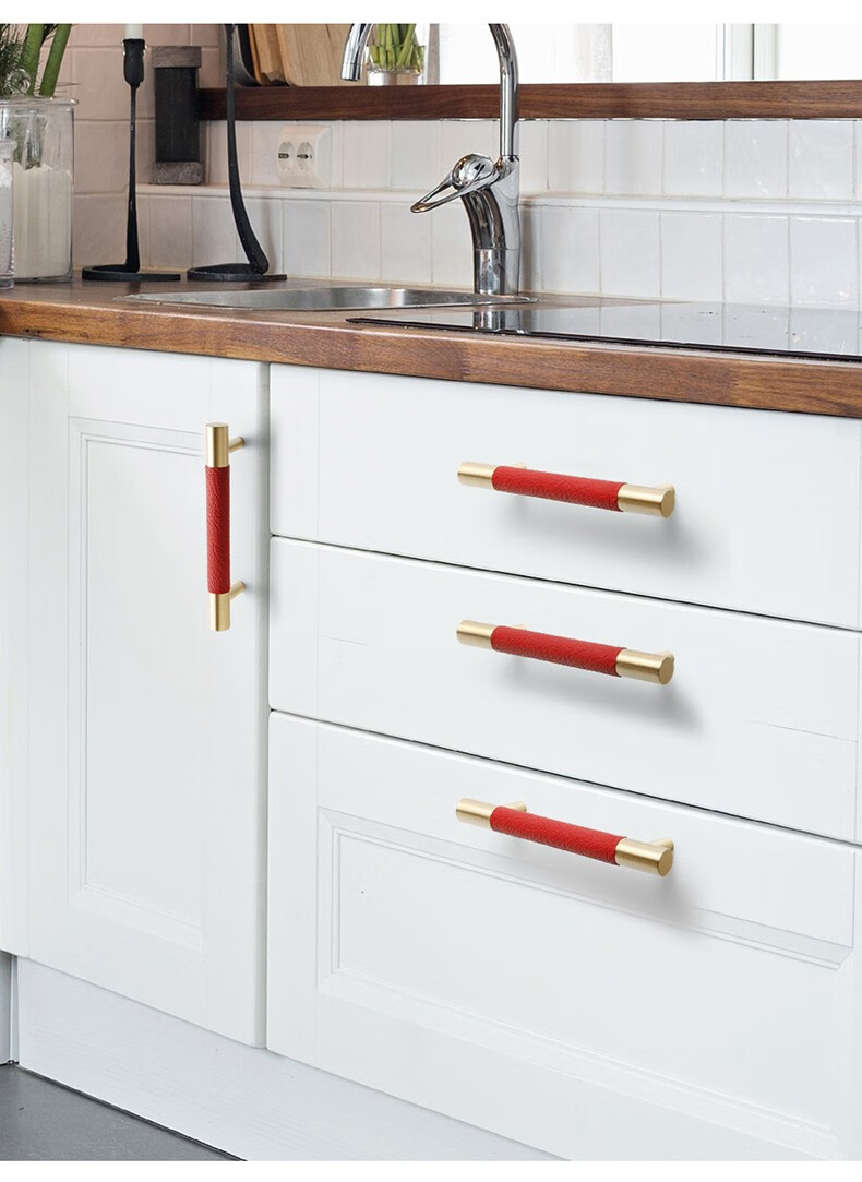 现代简约柜门纯铜皮质拉手橱柜衣柜子门把手欧式轻奢黄铜抽屉床头柜