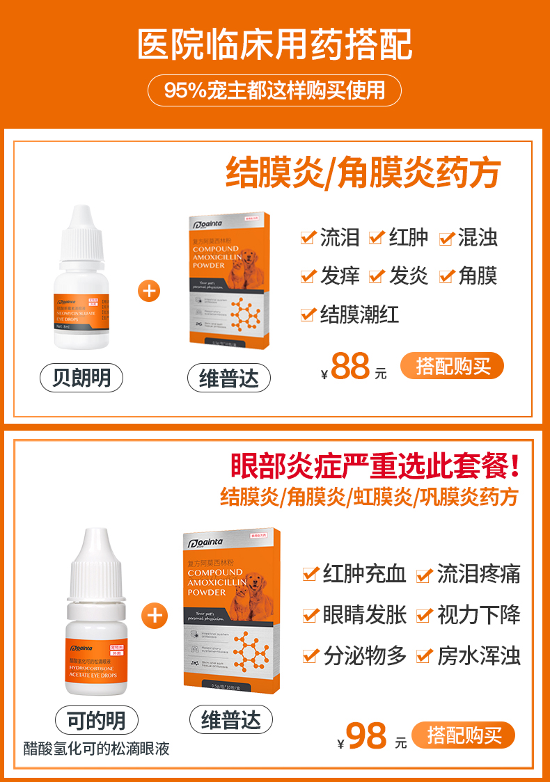 普安特狗狗猫咪宠物眼药水流眼泪洗眼水眼睛结膜炎眼药滴贝朗明 贝朗