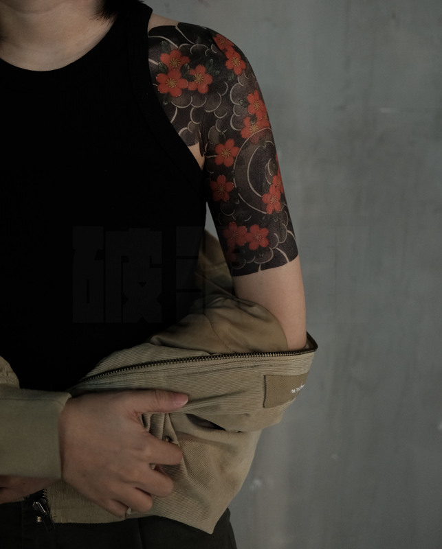 草本果汁纹身贴经典款纹身贴樱花半甲日式老传统刹车印ins风网红花臂