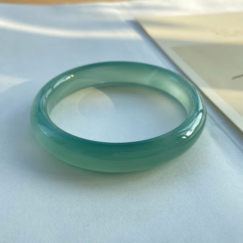 春龙珠宝青绿圆条款冰油青玛瑙手镯 女士文艺清新玉镯小众饰品 58到59
