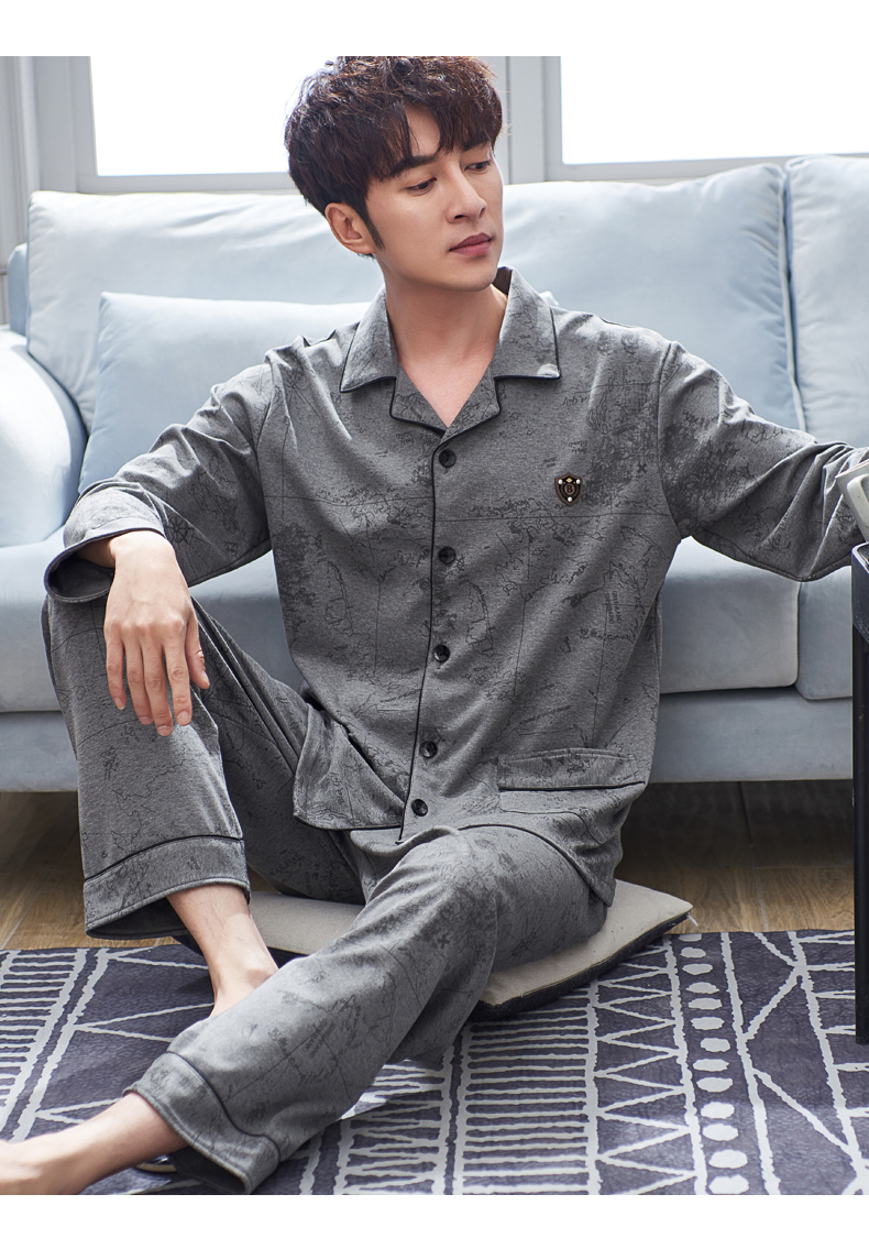 睡衣男纯棉春秋长袖全棉可外穿夏季薄款休闲青年男士家居服套装宽松