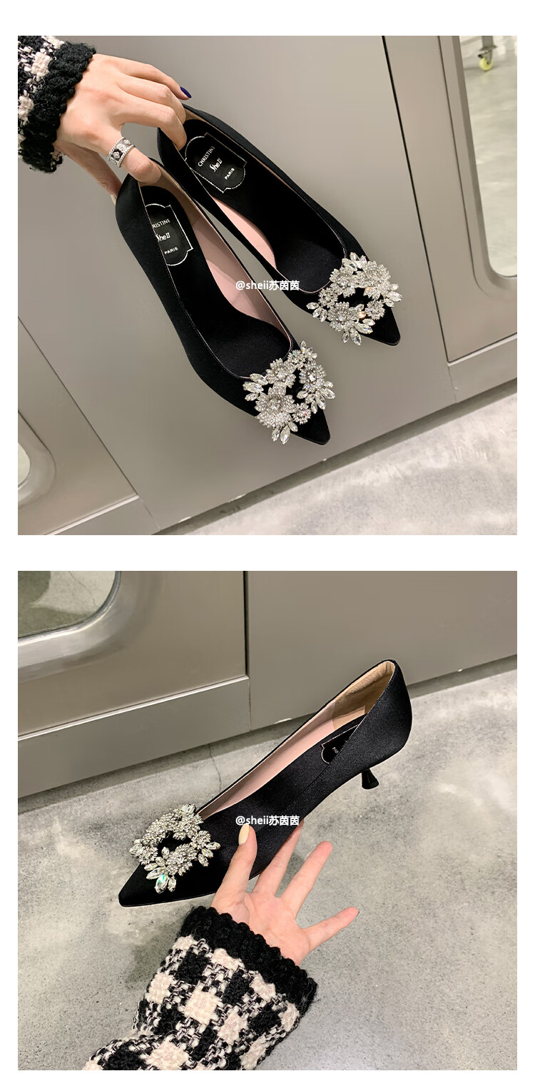 【sheii苏茵茵】年末晚宴~雪花钻扣平底浅口尖头单鞋女晚宴婚鞋子