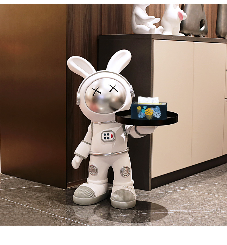 瑞家禾网红卡通太空兔子落地收纳托盘工艺品摆件客厅电视柜软装潮牌