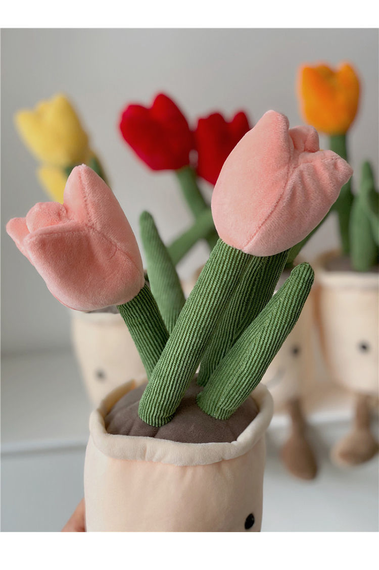 韩国布艺郁金香微笑毛绒盆栽摆件花盆民宿咖啡馆笑脸宿舍桌面装饰黄色