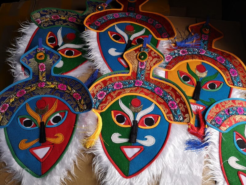 脸谱面具西藏手工艺墙饰脸谱藏族特色藏式挂饰装饰藏戏布艺面具大号