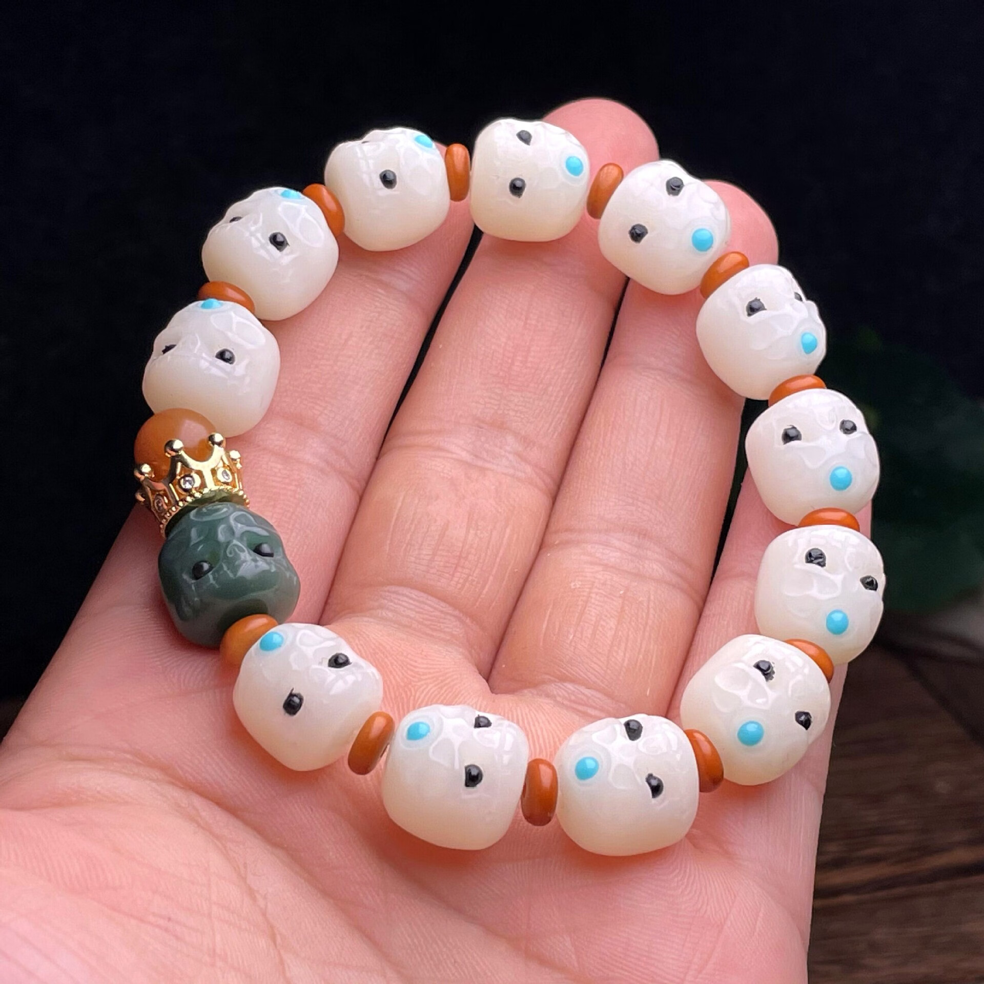 白玉菩提根阿呆手串男女呆呆团菩提子男女款手串单圈手链镶嵌白约12mm