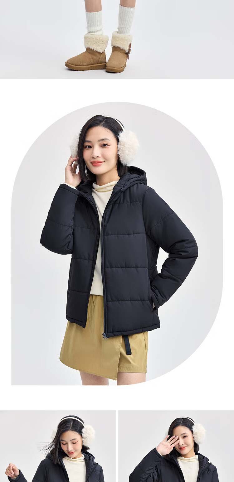 Giordano Women's Casual Jacket, Solid Color Simple Style Cotton Coat, Zipper Hooded Cotton Outerwear for Women, 05372731 13