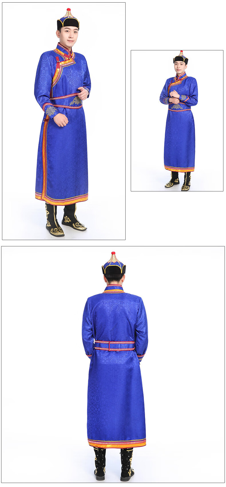 蒙古族服装男冬装传统男士蒙古袍刺绣蒙古族舞蹈演出服迎宾婚礼少数