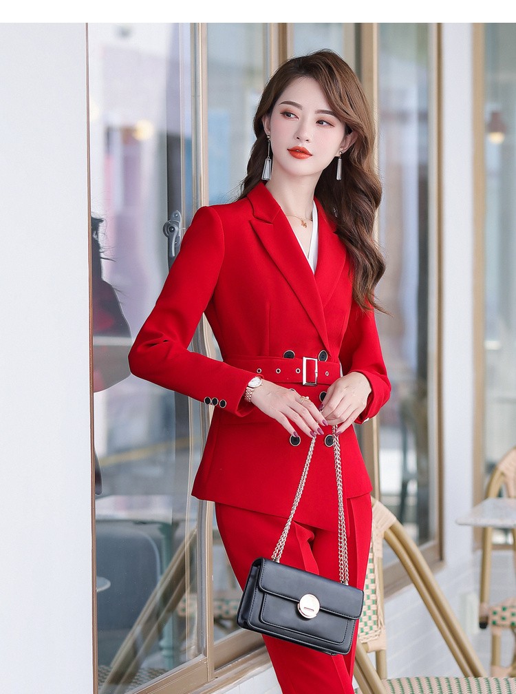 红色西装套装女职业装女装套装工作服气质时尚主持人正装女士西服总裁