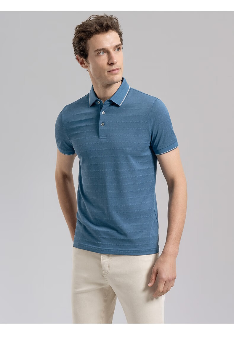 金利来2022春夏新款男士短袖t恤男优雅时尚品牌字母提花条纹商务休闲