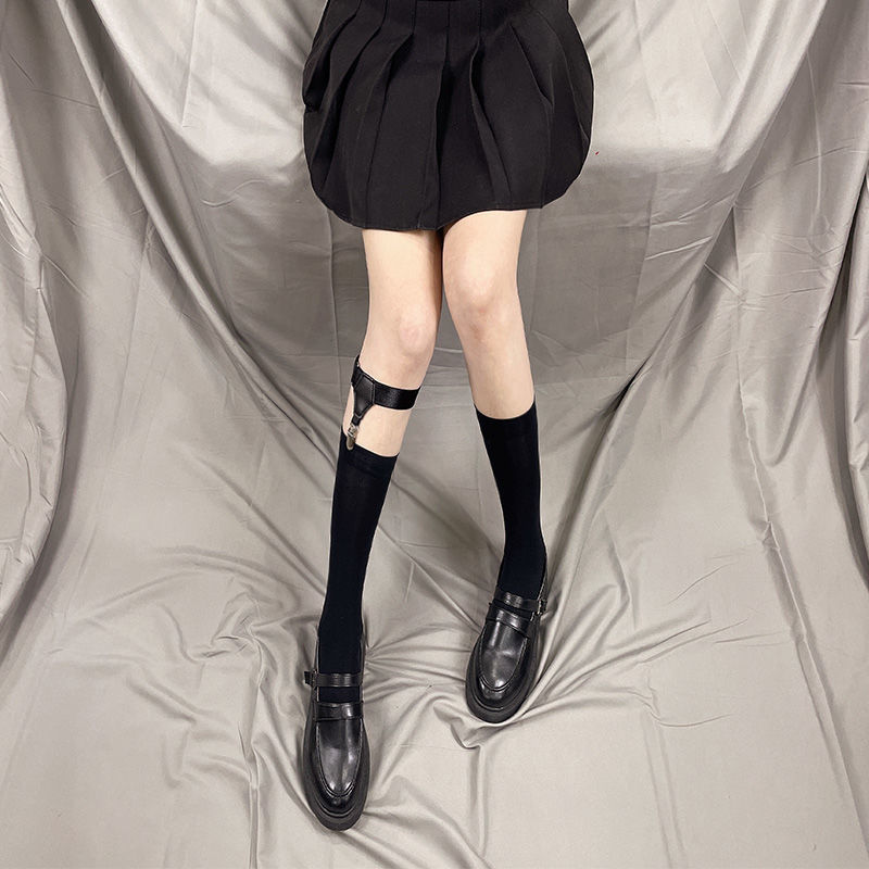 黑色小腿袜ins腿环袜jk制服袜子女学生韩版日系朋克风酷中筒暗黑短筒