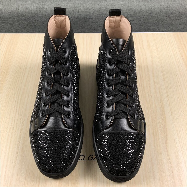 欧洲站cl ugquga红底鞋高帮男鞋水钻黑钻铆钉女情侣潮流板鞋休闲 鹿