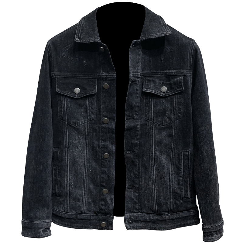 日系复古做旧短款牛仔衫男士夹克外套秋季韩版修身牛仔衣男 黑色 xl