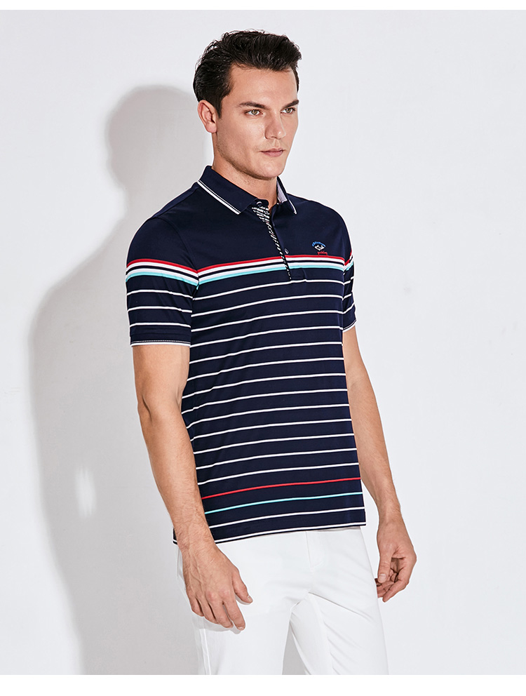 意大利古老鲨鱼男装春夏新款男士丝光棉短袖polo衫翻领撞色纯棉宝兰