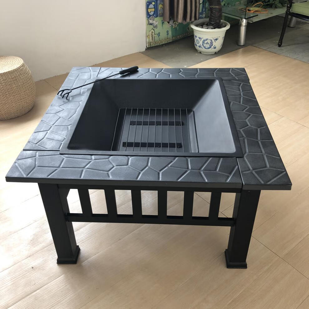新款别墅家用烧烤桌子木炭取暖火盆室内烤火炉方形碳炉户外庭院烧烤架