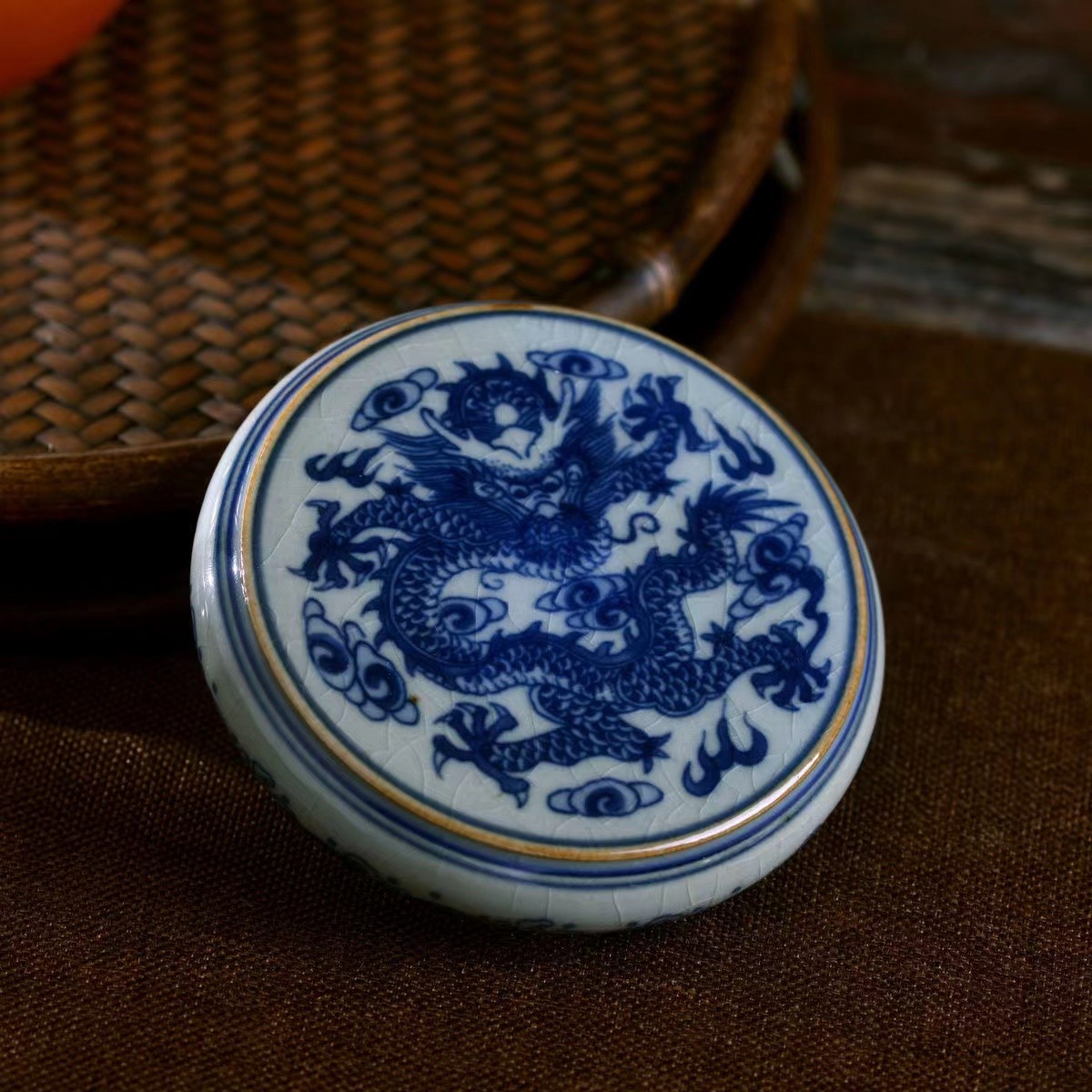 瑾瀚瓷轩景德镇青花手工盖置老陶泥开片可养茶托盖托功夫茶具茶道配件