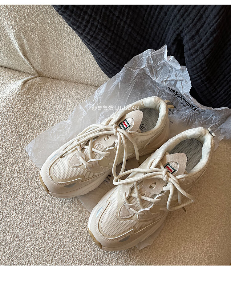 结盟者港风运动小众老爹鞋女夏季透气2022新款百搭学生休闲鞋米色35