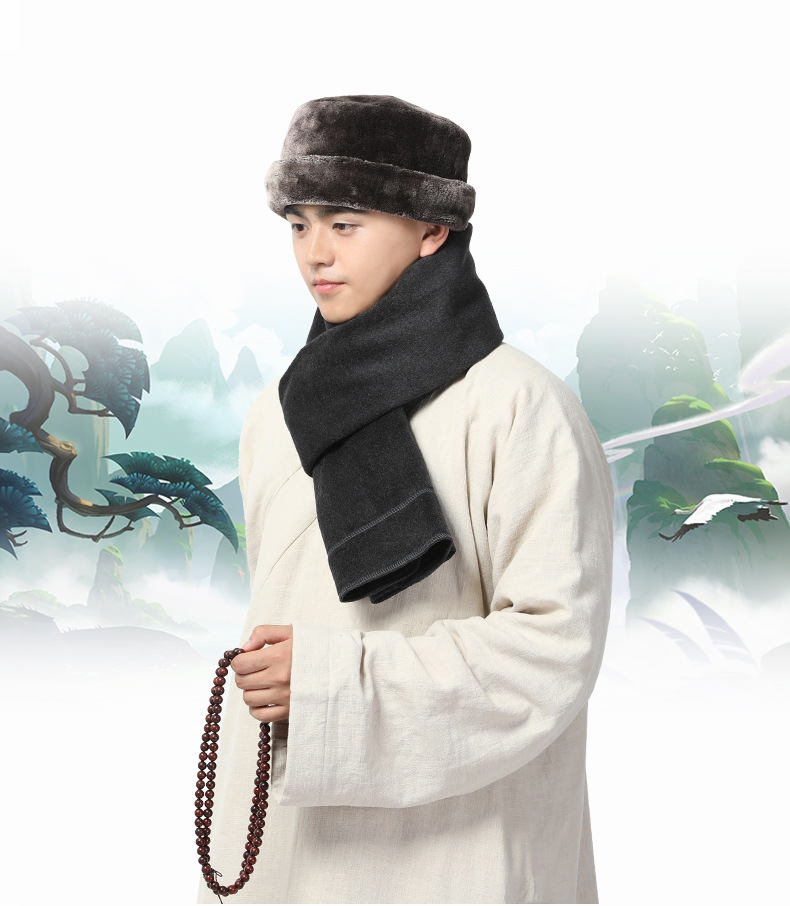 帽子套装 conwhd 僧帽保暖绒帽 禅风复古毛绒围巾 春秋冬季 居士尾北