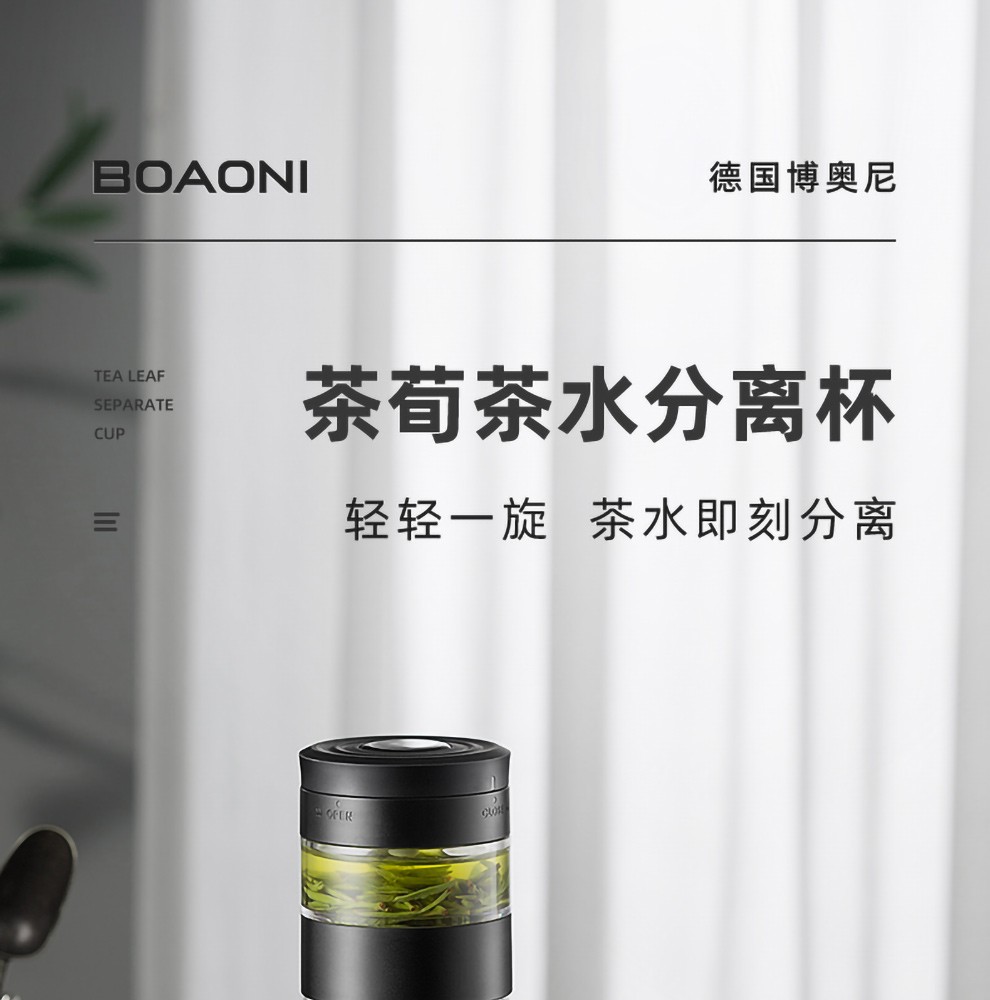 德国博奥尼boaoni玻璃杯茶水分离杯高硼硅玻璃泡茶杯带过滤男女士送