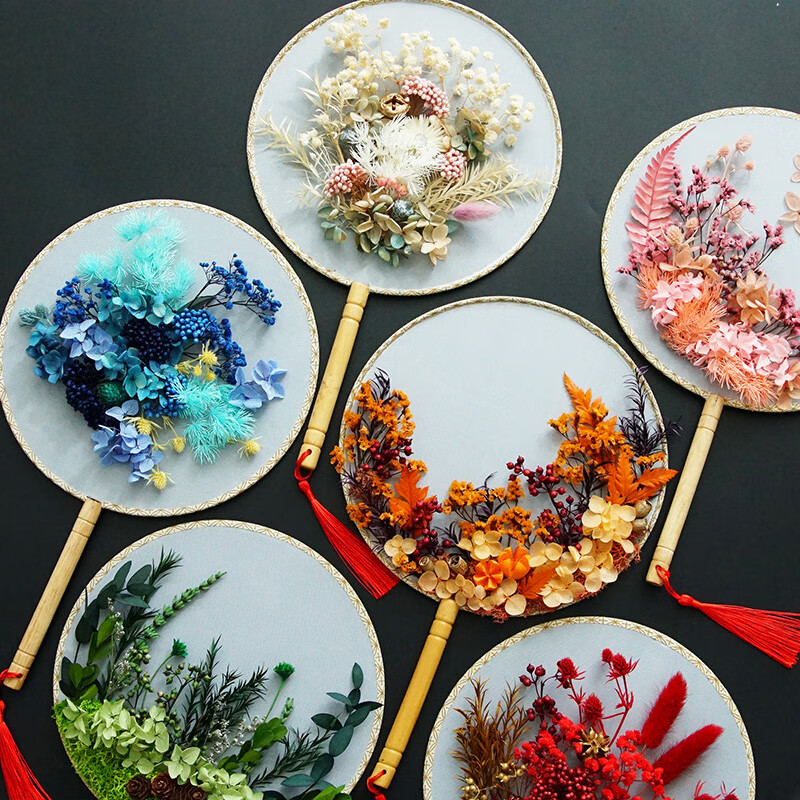 包教师节活动沙龙永生花礼物 白色风款团扇套装_配支架镊子胶水【图片