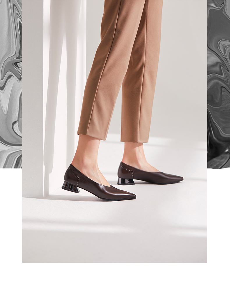 patricia西班牙原产小v弹力领口镜面低跟复古奶奶鞋22879咖色系35