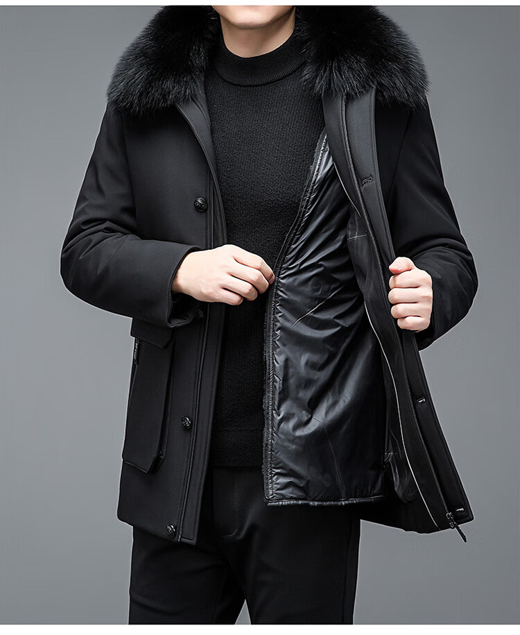 皮尔卡丹官方旗舰男装 中老年派克服男中长款皮毛一体大衣拆卸内胆