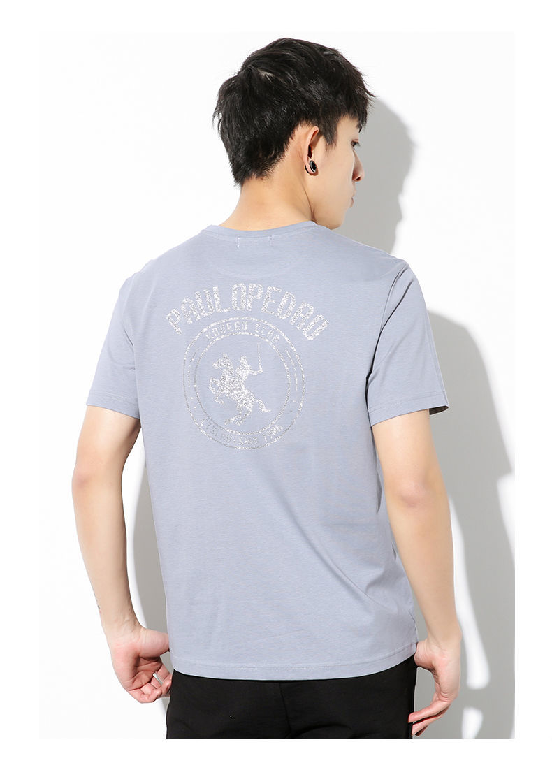 保罗彼得新款夏季男士圆领短袖t恤男大码宽松体恤男青年打底衫潮黑色m