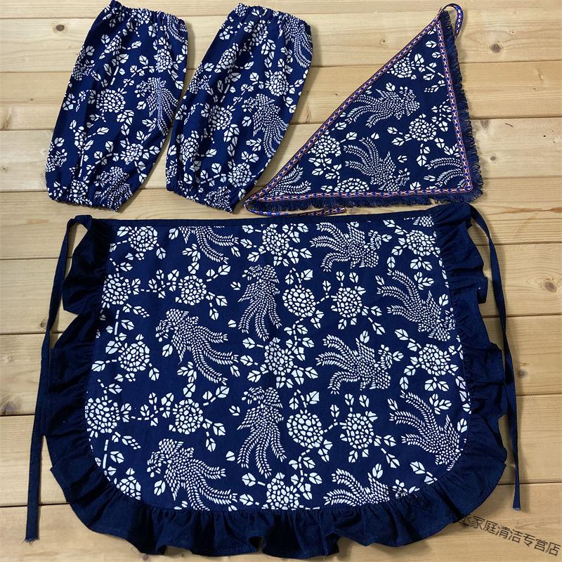鸥彬蓝印花布围裙幼儿园演出采茶女网红民族风江南老式碎花围裙 成人
