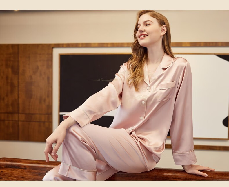 muurceer轻奢大牌重磅真丝睡衣女士长袖长裤两件套装桑蚕丝绸纯色家居