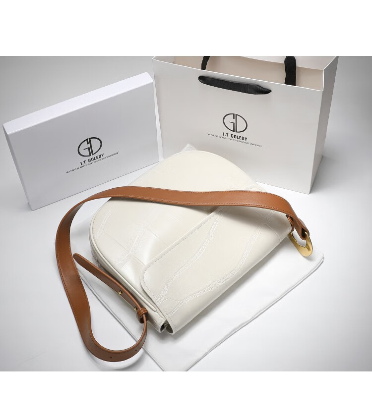 2022新款香港代购itgdledy半圆马鞍包女斜挎潮真皮腋下 白色 不送礼盒