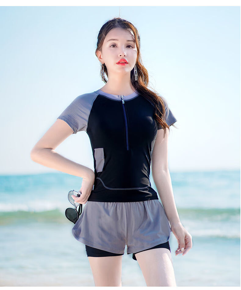 泳衣女遮肚显瘦保守学生两件套分体式游泳衣新款女装运动泳装天青蓝