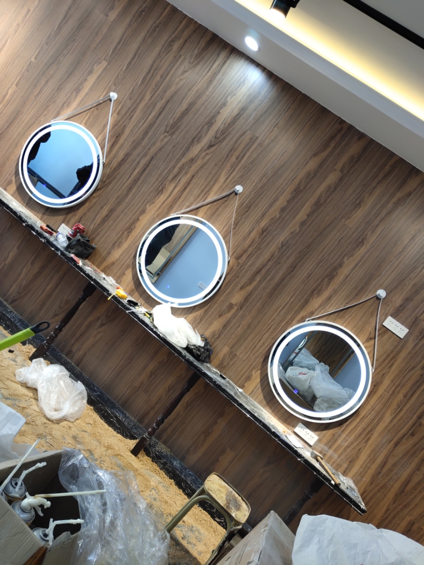 工匠概念 理发店影楼镜台带灯理发镜子网红美发店镜台发廊镜子led带灯