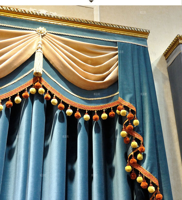 雅菲伦 欧式绒布绣花窗帘轻奢大气全遮光客厅卧室窗帘成品定制布料