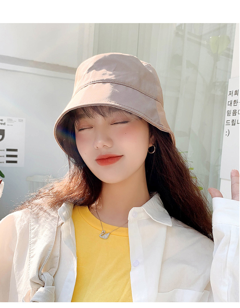 南极人渔夫帽女士新款春夏百搭纯色珠光小盆帽子潮韩版水桶帽卡其色