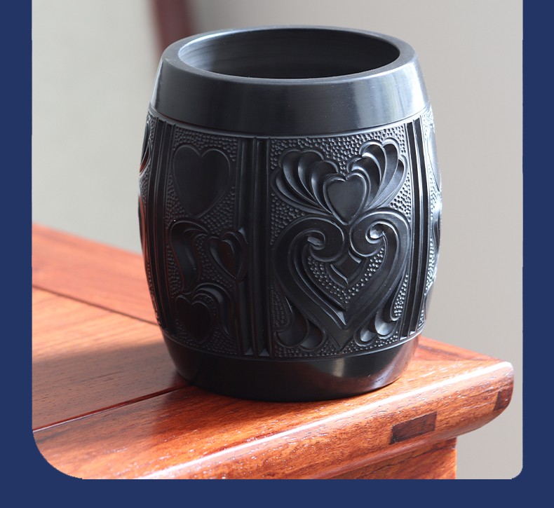 华夏记忆山东非遗文创龙山黑陶工艺品实用装饰笔筒摆件书桌办公室书房