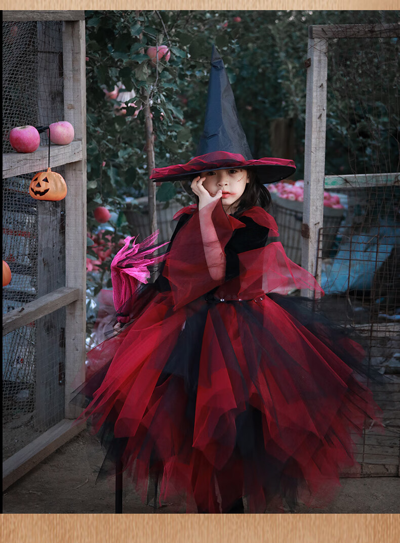 万圣节服装女童巫婆吸血鬼新娘公主礼服裙毒皇后角色扮演出服红女巫