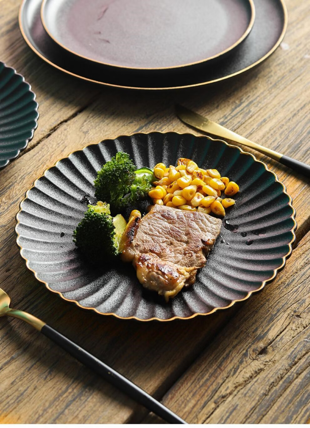 牛排餐盘西餐盘子陶瓷方盘家用黑色创意日式西式早餐圆盘牛扒餐具