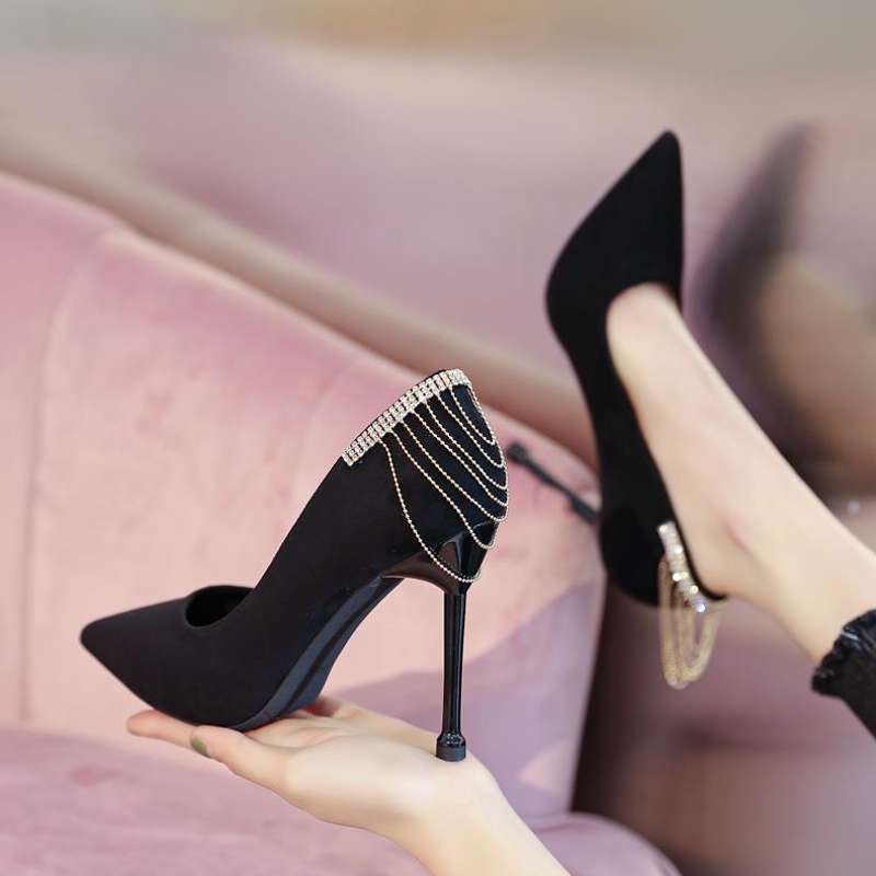 sxtj晚礼服高跟鞋女学生十八岁2022新款细跟设计感小众气质超细跟单鞋